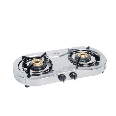 GLEN 2 BURNER LPG GAS STOVE 1025 STAINLESS STEEL BRASS BURNER